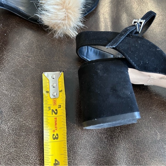 Zara Black faux fur black suede block heel sandals size 36 - Picture 8 of 8